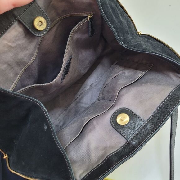 FOSSIL EXPANDABLE ZIP LEATHER BLACK TRIANGLE PURSE SHOULDER TRAVEL BAG - Picture 2 of 15